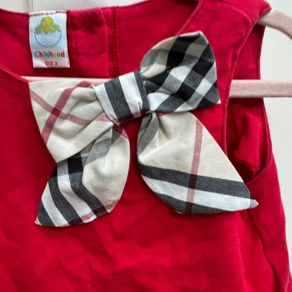 Childhood 3T Girls Red & Burberry Like Pattern Formal Crop Top Blouse - Picture 4 of 6